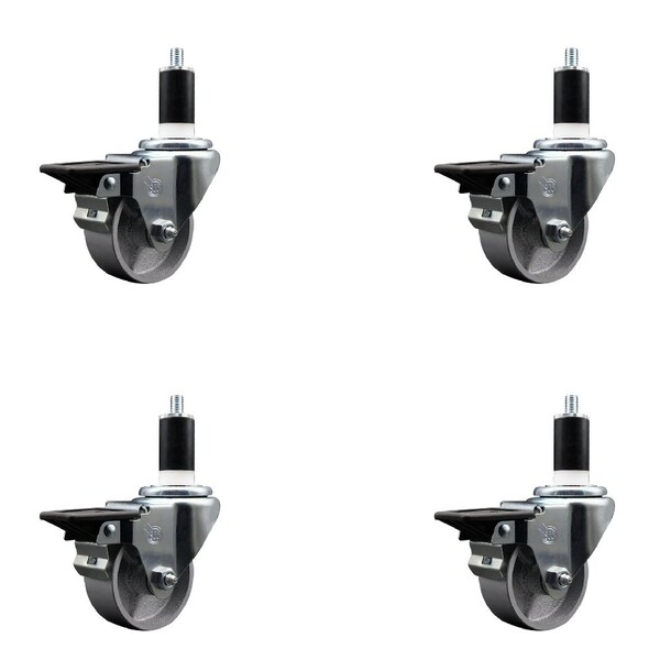 Service Caster 3'' Semi Steel Swivel 1-3/8'' Expanding Stem Caster Set with Brake, 4PK SCC-EX20S314-SSS-PLB-138-4 - main
